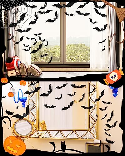 28 Pcs 3D Halloween Decorations Bats Decor,5 Sizes Bats Wall Decor Indoor - style: 28 pcs