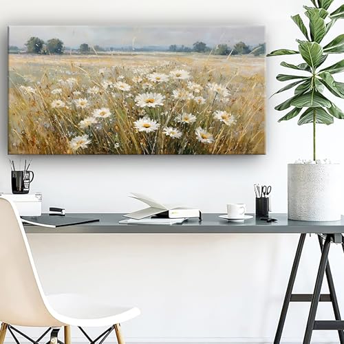 Abstract White Flower Landscape Picture Canvas Art Hanging Living Room Dining Room and bedroom,Grassland scenery Wall Art Prints Modern Style Artwork Waterproof Ready to Hang - 20x40 Inch - color: White flower, size: 40"L x 20"W