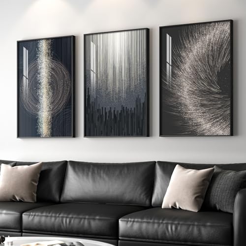 Large Black Silver Abstract Wall Art for Living Room, 3 Piece 24x36 In - color: Silver Galaxy Lines, size: 24" W x 36" H x 3 pieces