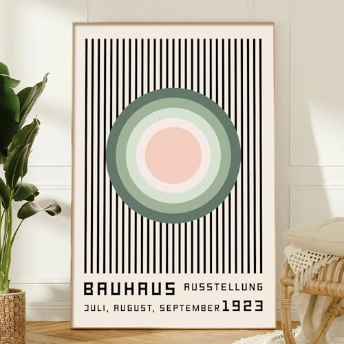 Vlolvfe Mid Century Modern Wall Art Green Geometric Painting Abstract Boho Art Prints Bauhaus Abstract Geometric Wall Art Minimalist Poster Green Bauhaus Exhibition Poster 16x24in No Frame - color: Green Bauhaus