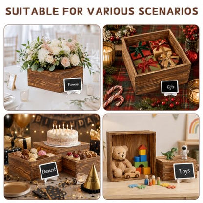 8 Pack Buffet Risers and Stands, Dessert Table Display Set with Mini Signs - color: Brown, size: 8 Pcs