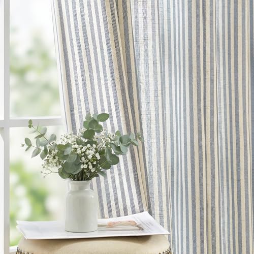 jinchan Linen blend Curtains 63 Inch Blue Stripe on Beige Grommet 2 Panels - color: Blue on Linen, size: 50"W x 63"L (Pack of 2)