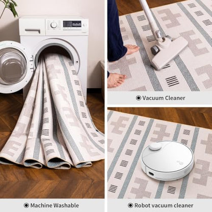 8x10 Washable Area Rug for Living Room, Neutral Geometric, Cream Beige - color: Cream Beige, size: 8' x 10'(Rectangular)