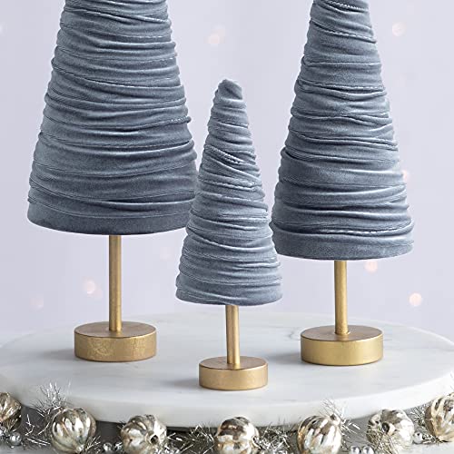 Gray Pedestal Velvet Trees Set of 3, Modern Mantel Décor, Blue Neutral Home Accent, Valentine Tabletop, Artisan Wedding Centerpiece, Made in USA (Gray) - color: Gray