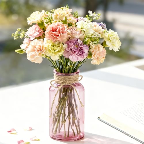 12 Pack Mason Jar Vases for Centerpieces, Pink Glass Flower Vase - color: Pink