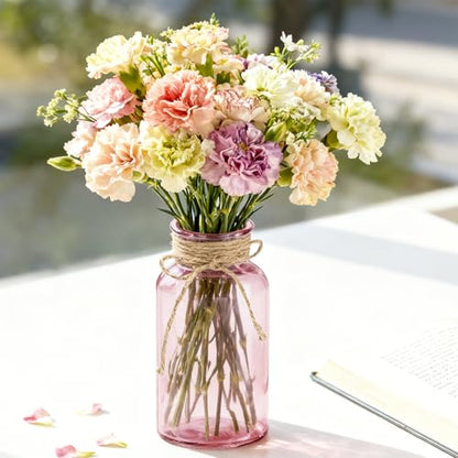 12 Pack Mason Jar Vases for Centerpieces, Pink Glass Flower Vase - color: Pink