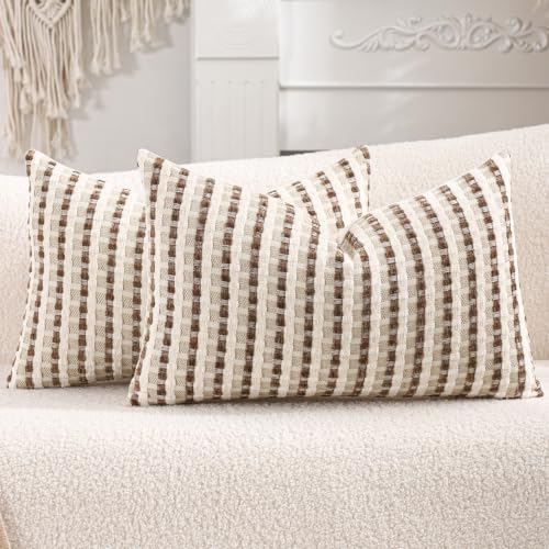 Boho Jacquard Throw Pillow Covers 12x20 Inch Set of 2 Beige Brown - color: Beige+brown, size: 20" x 12" (Pack of 2)