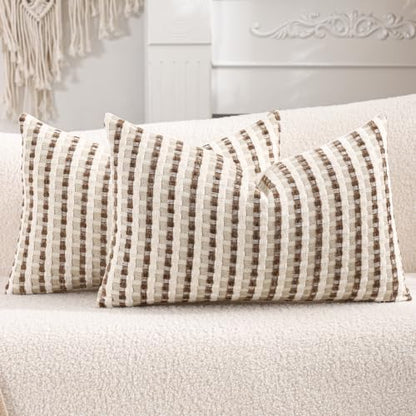 Boho Jacquard Throw Pillow Covers 12x20 Inch Set of 2 Beige Brown - color: Beige+brown, size: 20" x 12" (Pack of 2)