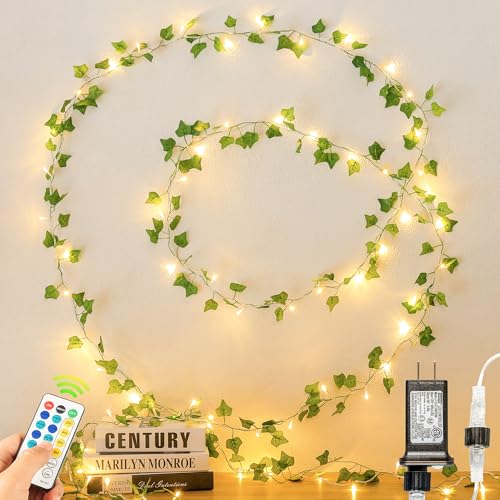 Vines with Fairy Lights,23FT Ivy Garland Plug in with Remote - color: Ivy, size: 73 LED-Plug