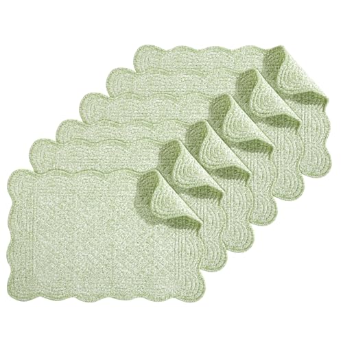 HOMBYS Quilted Placemats Set of 6 Washable-13x18 inches Rectangular Placemats for Kitchen Table-100% Cotton Fabric Rectangular Table Mats, (White with Light Green) - color: White With Light Green