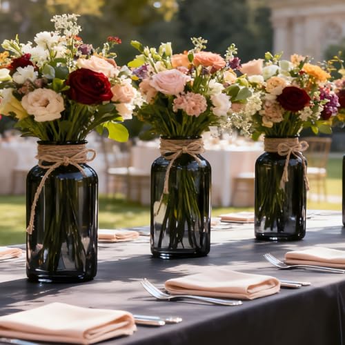 12 Pack Mason Jar Vases for Centerpieces, Black Glass Flower Vase - color: Black