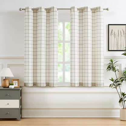 Aspen Plaid 54 Inch Natural Linen Curtains Black White Stripes - color: Plaid Beige/Black, size: 40"W x 54"L (Pack of 2)