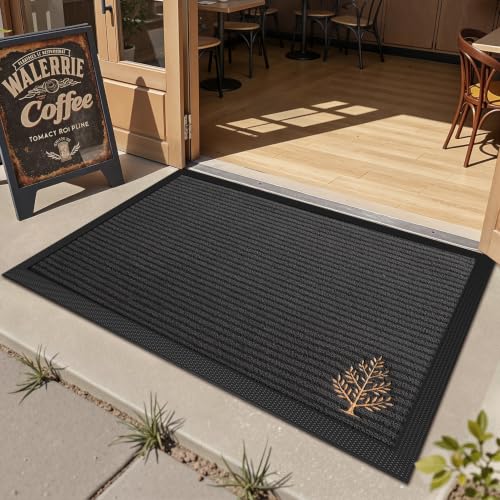 LUMI Outside Welcome Door Mat 32x47, Non-Slip Heavy Duty Dirt Trapper, Grey - color: Grey Gold Tree, size: 32"x47"