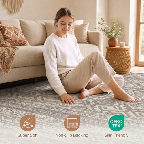 cotiled 10x13 Area Rugs Washable Boho Living Room Rug - color: Coffee Brown, size: 10' x 13' (Rectangular)