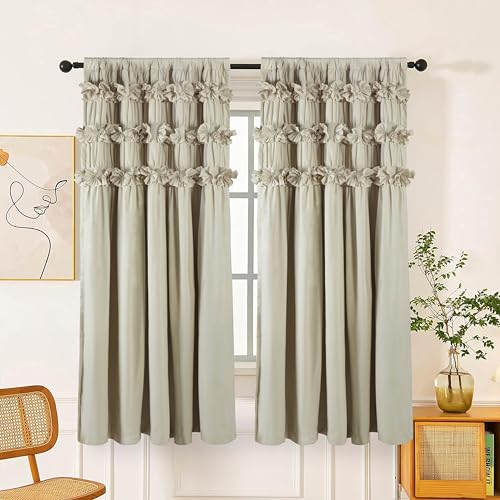 Homechoice Decor Camel Blackout Curtains with Handmade Ruffles, Butterfly Flower Embellishments for Thermal Insulated Room Darkening Drapes, 42" W x 63" L (Pair) for Bedroom, Living Room (LQ-37) - color: Camel, size: 42"W x 63"L (Pack of 2)