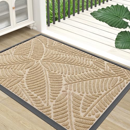 Colorxy Waterproof Front Doormat, Sturdy Natural Rubber Door Mat, 59x34 | Beige, Non Slip Low Profile Indoor Outdoor Door Mat, Stain and Fade Resistant, Easy Clean for Patio Entrance - color: Beige, size: 59" X 34"