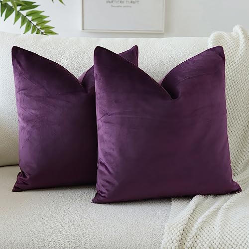 OTOSTAR Pack of 2 Velvet Soft Decorative Throw Pillow Covers 18 x 18 Inch Solid Square Cushion Case Couch Home Decor Pillow Covers for Sofa Bedroom Living Room (Eggplant Purple) - color: Eggplant Purple, size: 18" x 18" (Pack of 2)