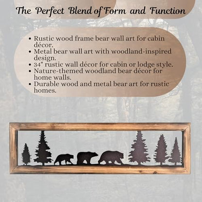 BestGiftEver Rustic Wood Frame Bear Wall Art, 34" Long