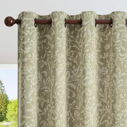 jinchan Sage Floral Curtians 84 Inch Room Darkening Grommet 2 Panels - color: *Dusty Sage, size: 50"W x 84"L (Pack of 2)