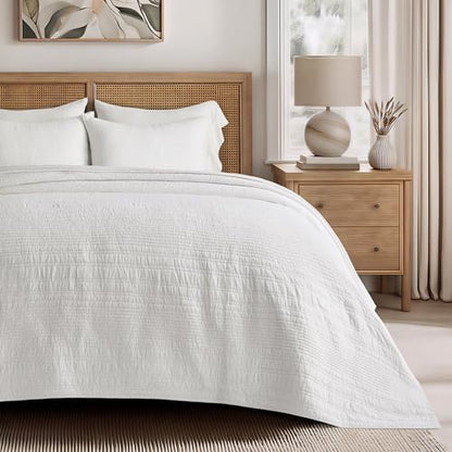 EVERGRACEHOME 100% Cotton Quilt Set Oversized Cal King, Warm White - color: Warm White (Yellow Undertones), size: Oversized Cal King (118" X 102")
