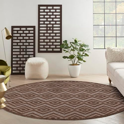 Nourison Home Versatile Brown 8' x Round Area Rug - Easy Clean, Non Shedding, Bed Room, Living Room, Dining Room, Kitchen (8' x Round) - color: Brown, size: 8' (Round)