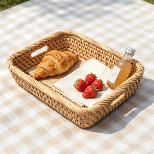 Raw Rattan Storage Basket 9.8" Natural Organizer - Unfinished Handwoven Tray for Farmhouse Kitchen, Entryway & Coffee Table Décor (8.3"x6.7"x2.4") - size: 8.3"x6.7"x2.4"