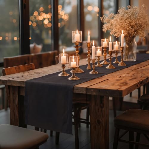 Coffee Table Runner,100% Pure Linen Table Runner 48 Inches Long,Farmhouse Style,14×48 Inches, Perfect for Spring, Summer, Dining Table, Holiday Decor and Dresser -Athena -Black - color: Black, size: 14 X 48 inch