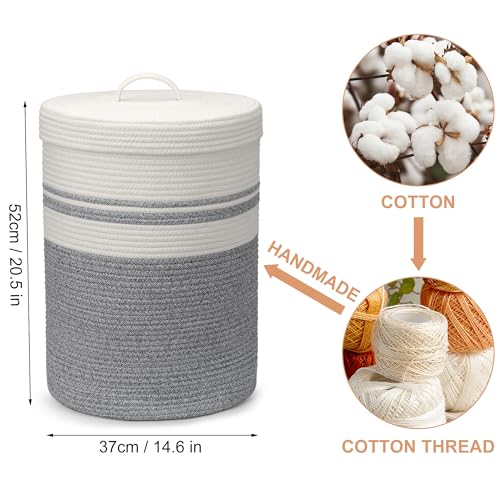 Woven Laundry Basket with Handles, XXL Versatile Clothes Hamper, Blanket and Large Toy Storage Basket for Living Room, Bedroom, Bathroom (Grey, 55L) - color: Grey, size: 55L