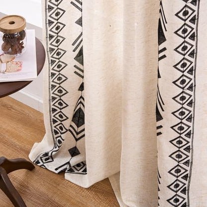 Black Boho Linen Curtains 84 Inch 2 Panels for Living Room Bedroom - color: Geometric-black, size: 52"W x 84"L (Pack of 2)