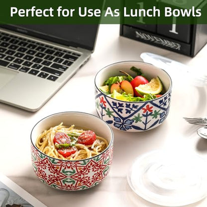 Ceramic Bowl with Lid, Microwave Safe, Set of 4 - color: Color A - Set of 4