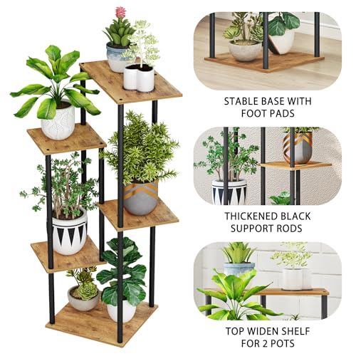 HAYOFAMY 5 Tier Rustic Brown Plant Stand Indoor 35” Tall