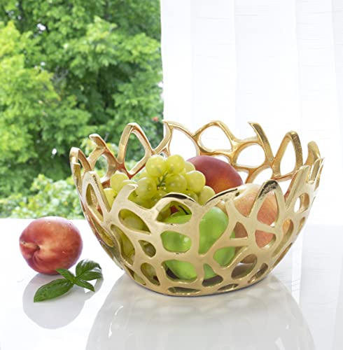 Red Co. 10” Decorative Round Aluminum Golden Branch Reef Centerpiece Bowl