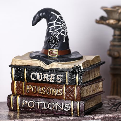 Namalu Witch and Wizard Spellbook Tabletop Decoration Halloween Resin Witchs and Wizard Spellbook Table Decorations Halloween Resin Book Stack Decor for Home Table Mantel Fireplace(Witch Hat Style) - color: Witch Hat Style