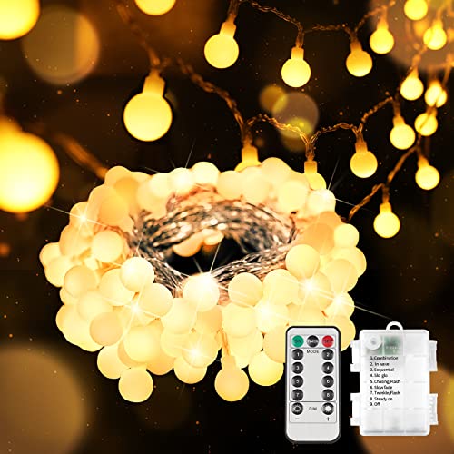 suddus 50 LED Globe String Lights Battery Operated with Remote Warm White | Hanging Fairy Lights with Timer,String Lights for Bedroom, Dorm, Classroom Christmas,Indoor,Outdoor Decor - color: Warm White, size: 50LED Battery