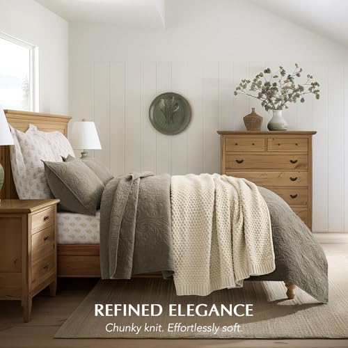 EVERGRACEHOME Chunky Chenille Knit Throw Blanket, 50 x 60, Beige - color: Beige, size: 50" X 60"