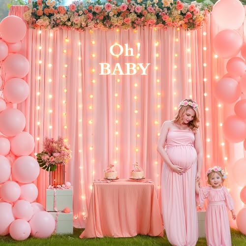 10 x 10 Dusty Pink Backdrop Curtains with Light String for Party - color: Dusty Pink, size: W5' x H10'(2 panels)