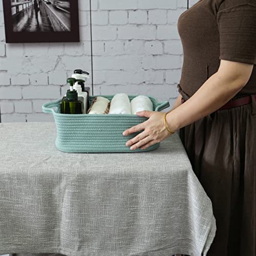 XUANGUO Medium Woven Cotton Rope Storage Basket with Handles, Light Green - color: light green