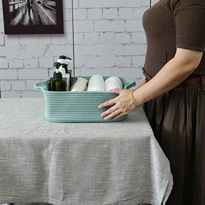 XUANGUO Medium Woven Cotton Rope Storage Basket with Handles, Light Green - color: light green