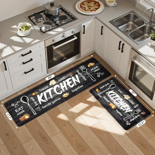 KIMODE Anti Fatigue Kitchen Mat 2PCS,Non Slip Waterproof Kitchen Rugs Grey - color: Kitchen/Grey, size: 59"L x 17.3"W x 0.47"Th + 29"L x 17.3"W x 0.47"Th