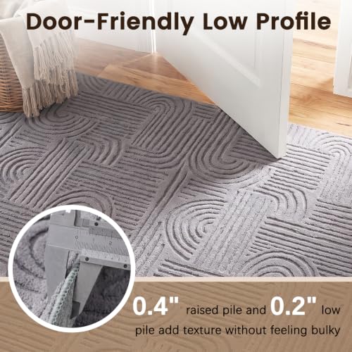 Etwel 6x9 Dark Gray Geometric Textured High-Low Pile Washable Area Rug - color: Dark Gray, size: 6' x 9'