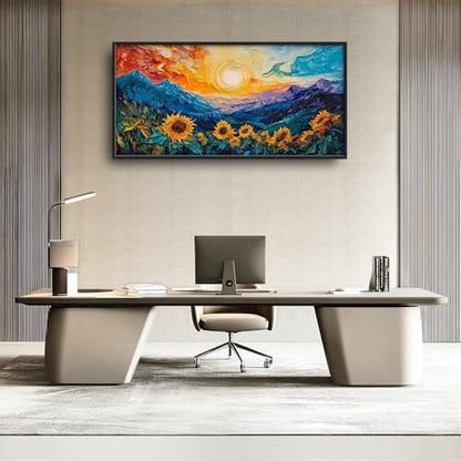 Trulave Large Starry Night Sunflowers Wall Art for Living Room 60''x30'' - color: Starry Night Sunflowers, size: 60"L x 30"W