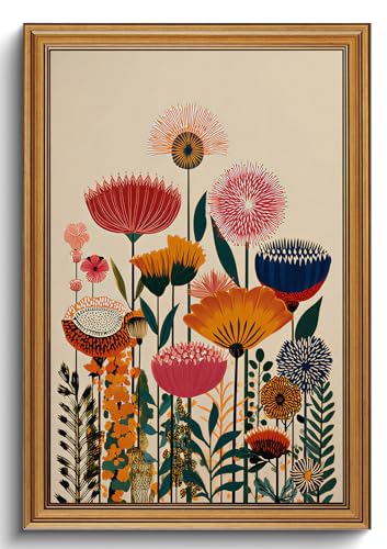 Gold Framed Wall Art Abstract Flower Pictures Canvas Wall Decor 16x24in - color: Colorful Floral, size: 24"L x 16"W