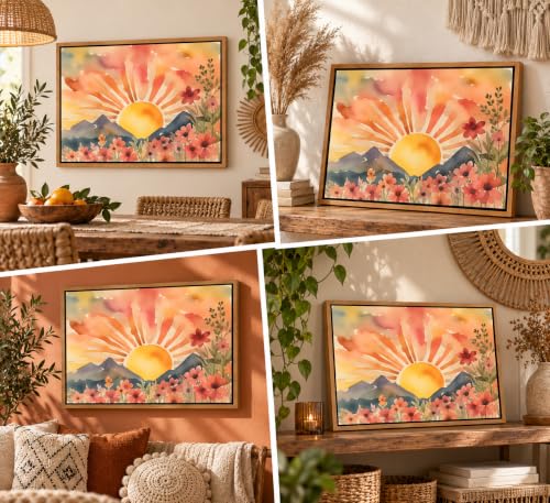 Framed Boho Sun Canvas Wall art - color: Framed, size: 16"L x 12"W