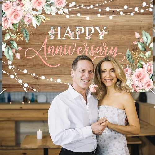 Avezano Happy Anniversary Backdrop Banner for Women, 6x3.6ft