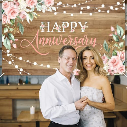 Avezano Happy Anniversary Backdrop Banner for Women, 6x3.6ft