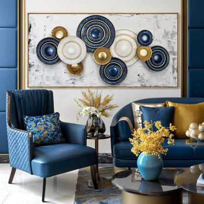 Wall Art Canvas Painting Blue and Yellow 24"x48" with Framed - color: 009-Metal, size: 48"L x 24"W