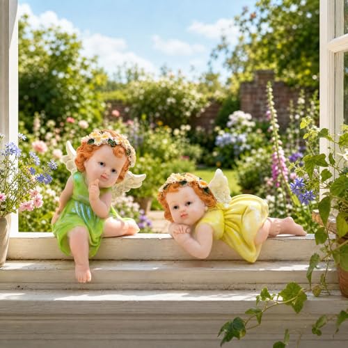 XJar Resin Garden Fairy Figurine, Sitting Hand Painted Yard Decor Statue - color: Fairy - Sitting Posture