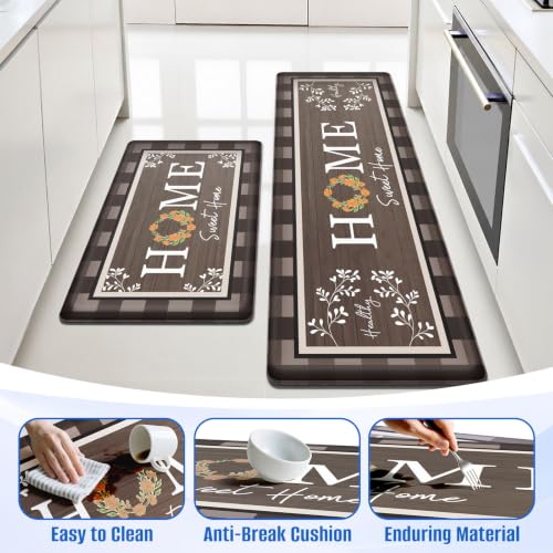 Kitchen Mats 2PCS, Anti Fatigue Rugs, 17.3x30+17.3x47.2in,Brown - color: Brown, size: 17.3’’x 30’’+ 17.3’’x 47.2’’
