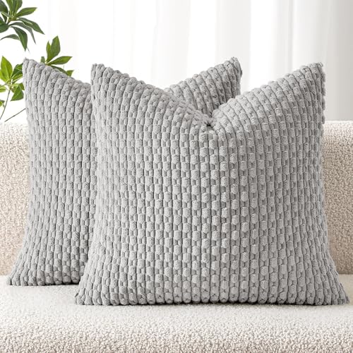 MIULEE Decorative Throw Pillow Covers 16x16 Light Grey Textured Corduroy - color: Light Grey, size: 16" x 16" (Pack of 2)