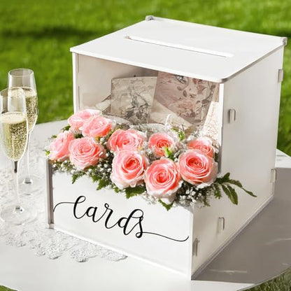 White Card Box with Slot, Wedding Card Boxes for Reception with Flower Trough, Elegant Suggestion Box for Gift Cards Envelope, Perfect for Birthday Bridal Shower Graduation Party Table Decor - style: Special